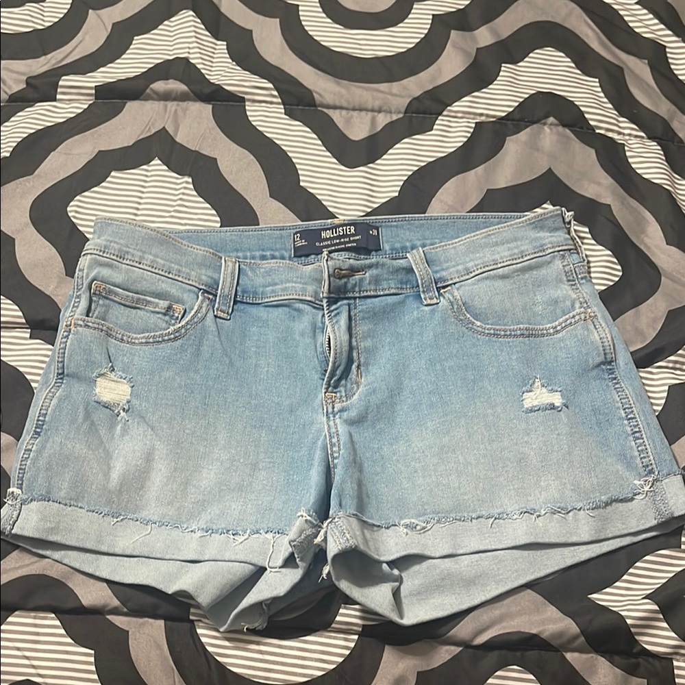 Hollister Blue Jean Shorts Distressed Cuffed Casual
